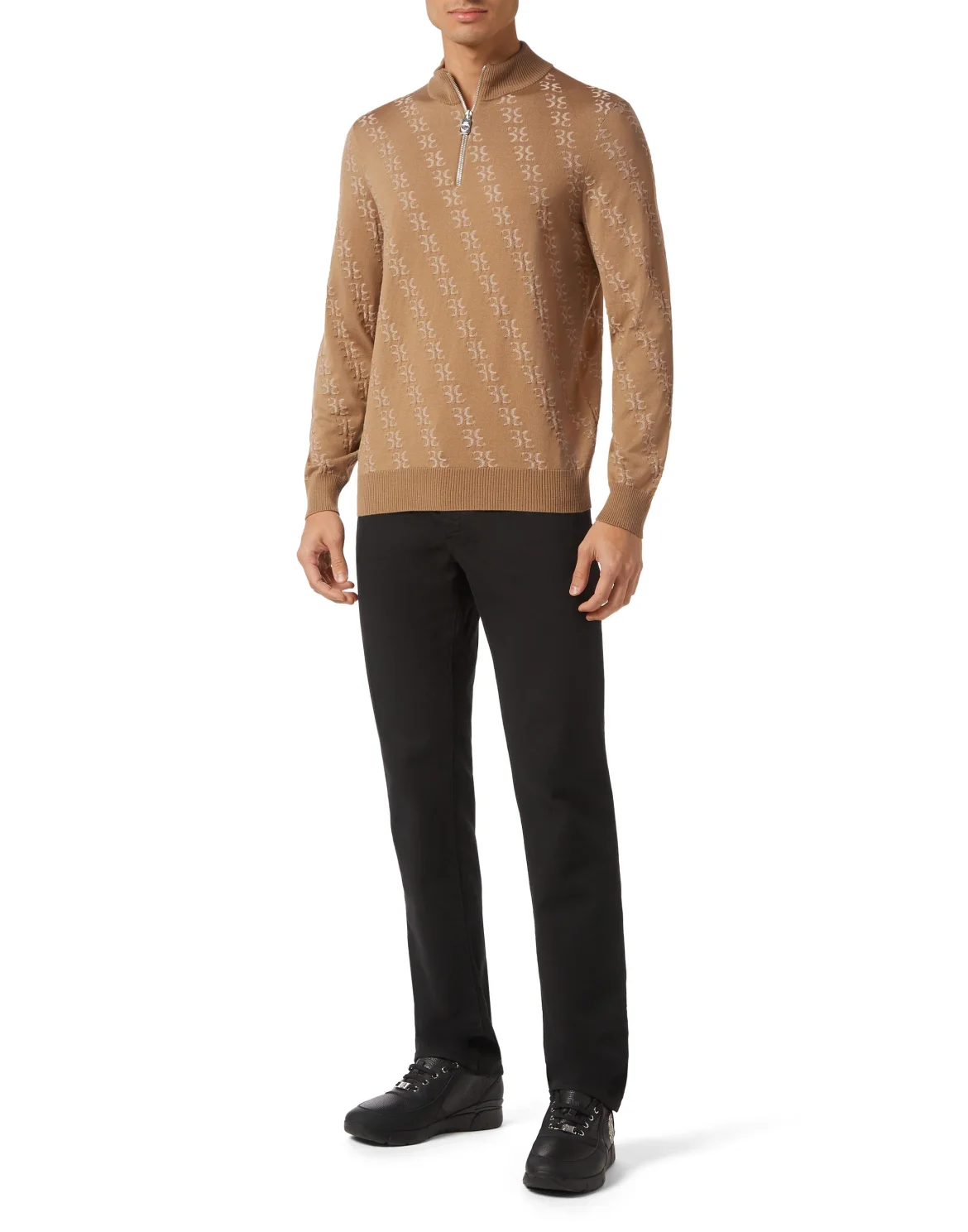 Wool and Silk Pullover zip mock, цвет: Бежевый