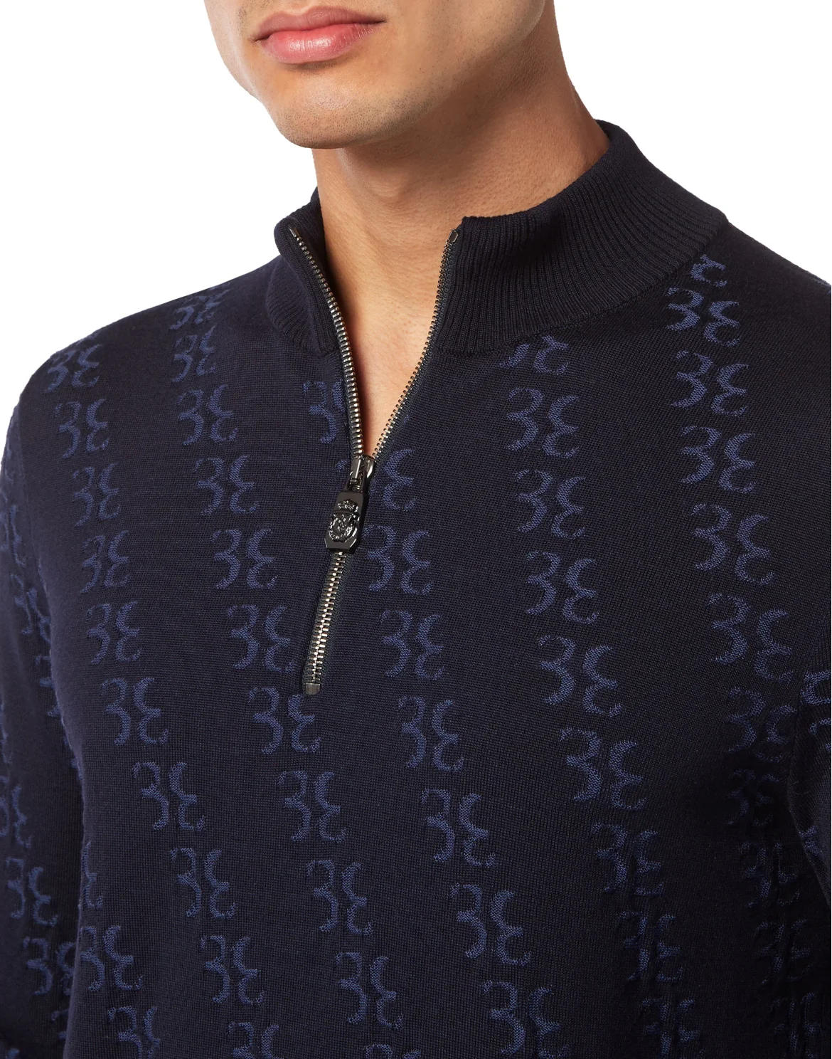 Wool and Silk Pullover zip mock, цвет: Синий
