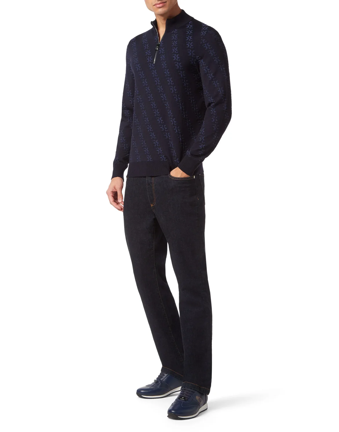 Wool and Silk Pullover zip mock, цвет: Синий
