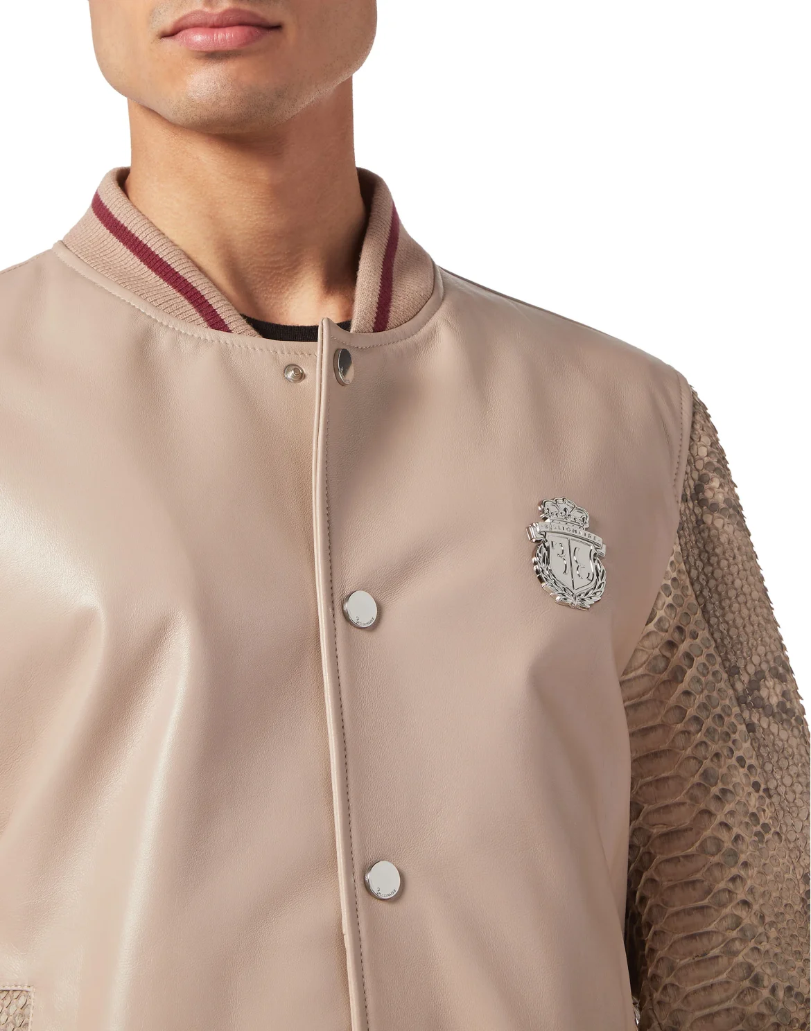 Python Leather Mix Bomber, цвет: Бежевый