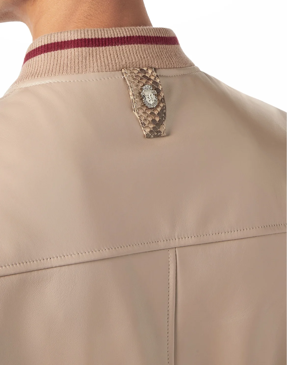 Python Leather Mix Bomber, цвет: Бежевый