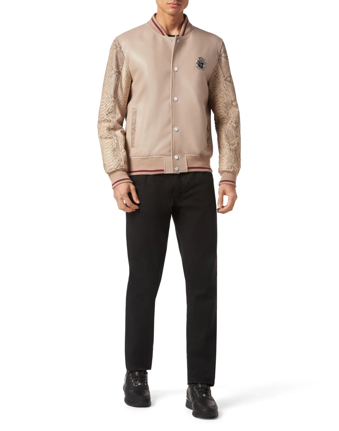 Python Leather Mix Bomber, цвет: Бежевый
