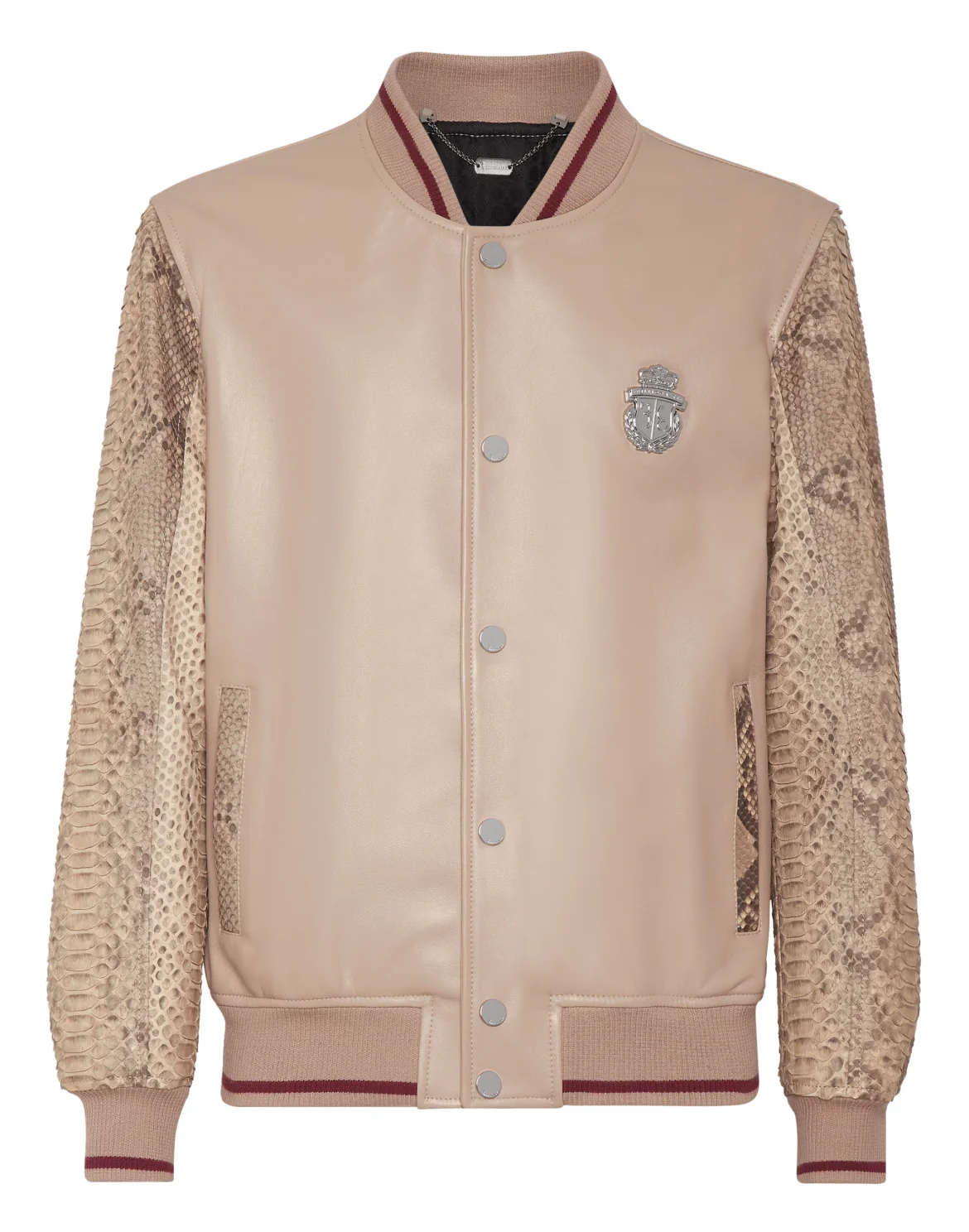 Python Leather Mix Bomber, цвет: Бежевый