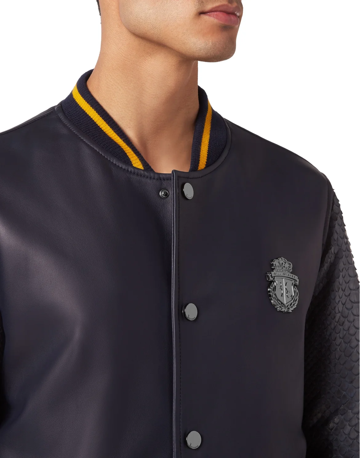 Python Leather Mix Bomber, цвет: Синий
