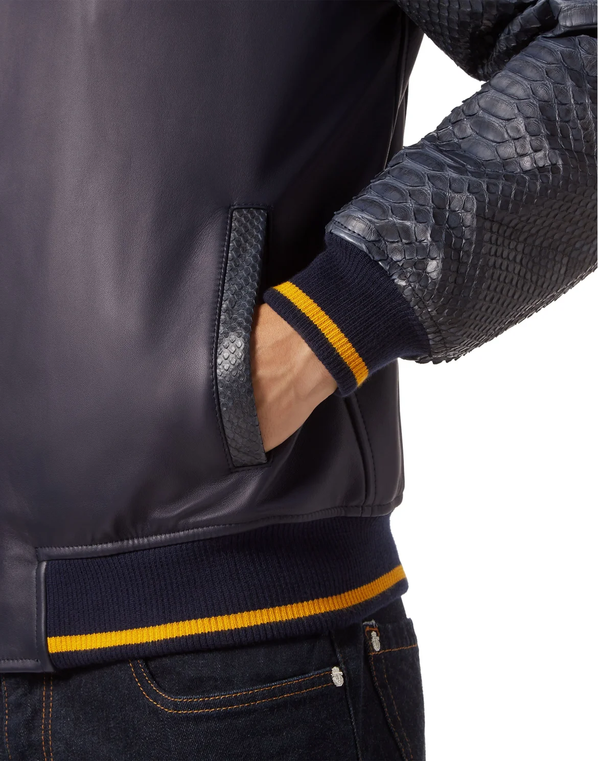 Python Leather Mix Bomber, цвет: Синий