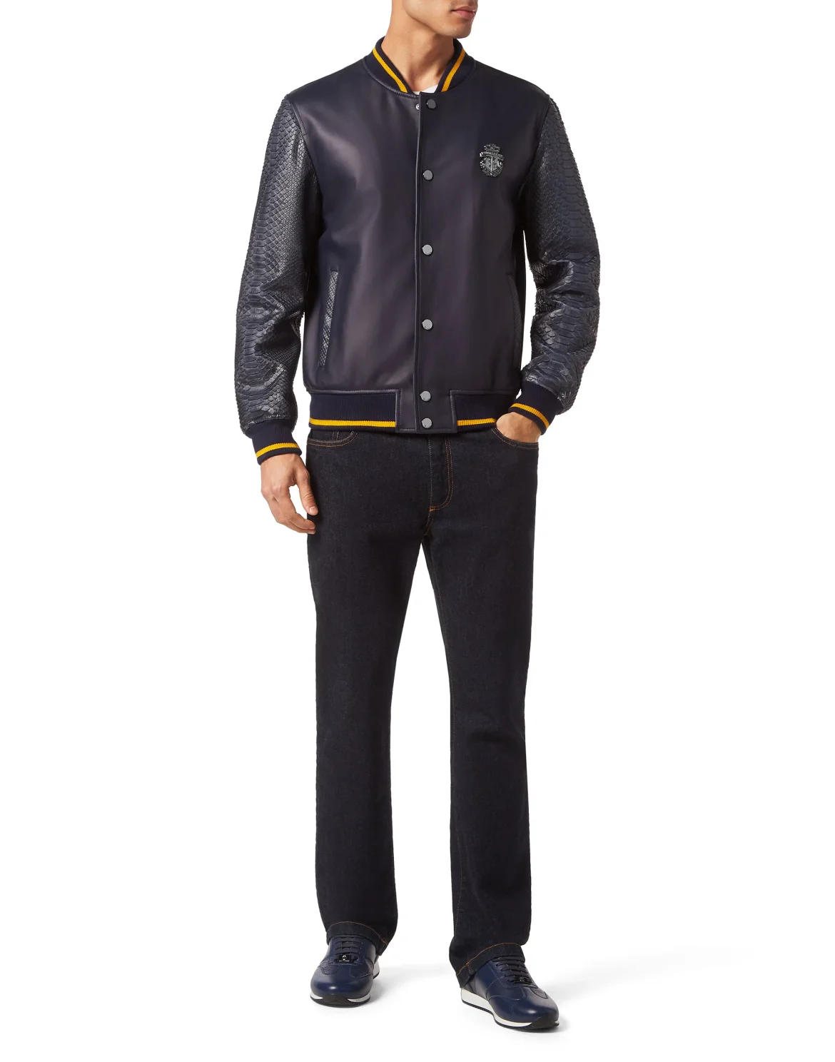 Python Leather Mix Bomber, цвет: Синий