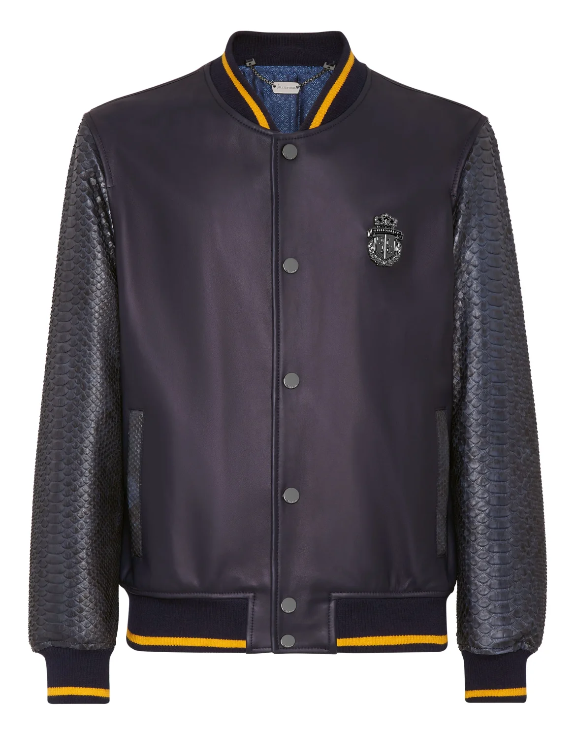 Python Leather Mix Bomber, цвет: Синий