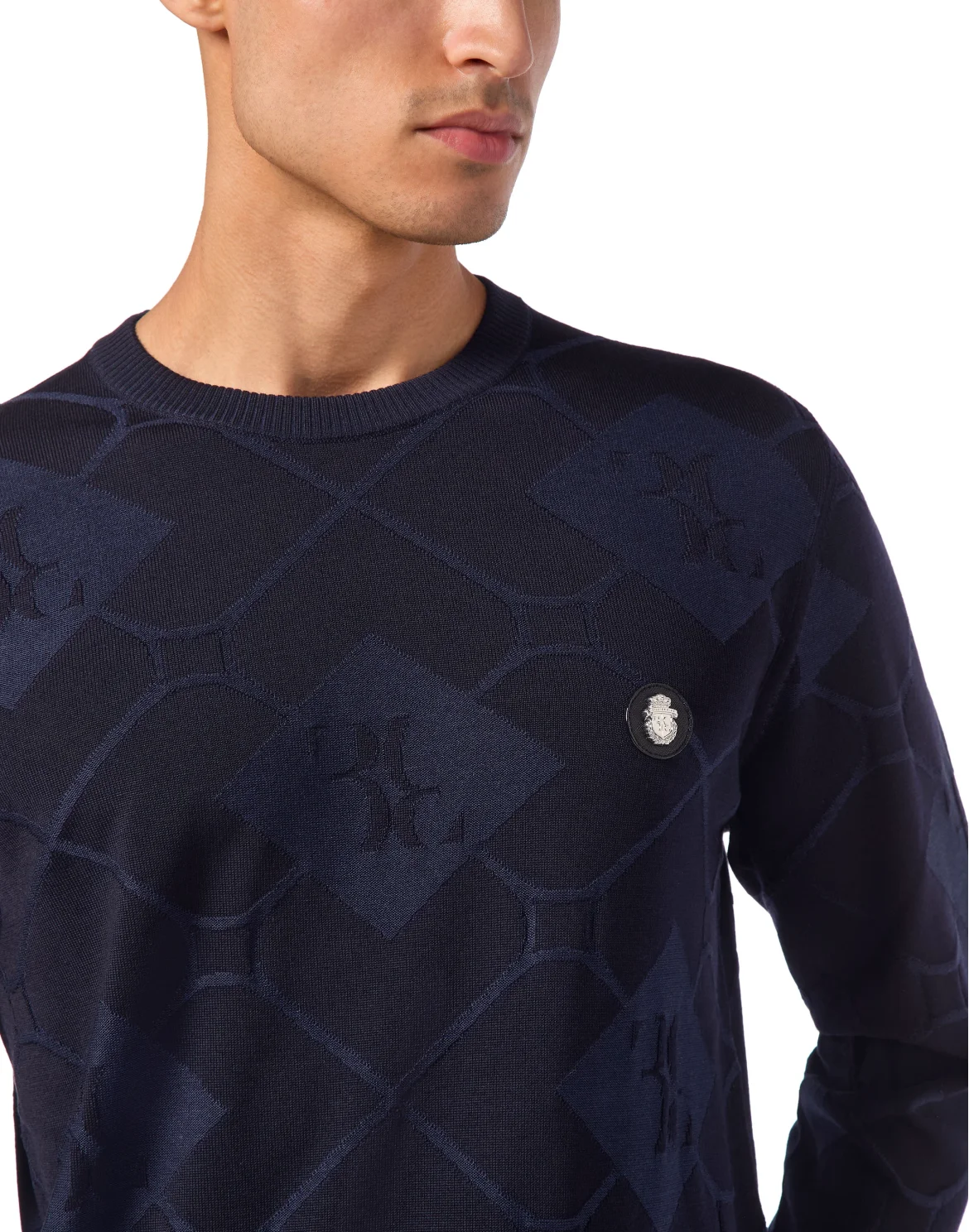 Silk/Wool Pullover Round Neck LS, цвет: Синий