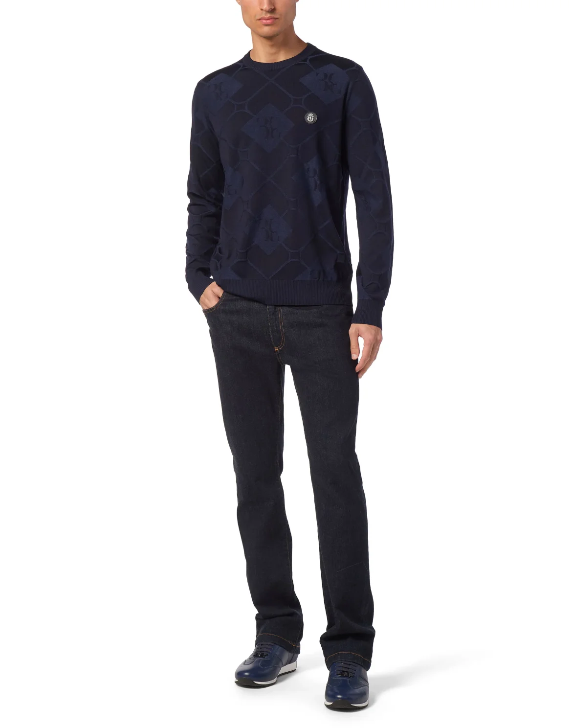 Silk/Wool Pullover Round Neck LS, цвет: Синий
