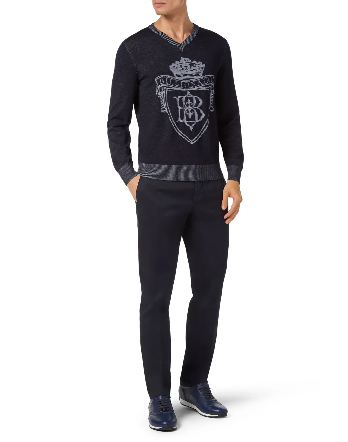 Silk/Wool Pullover V-Neck LS, цвет: Синий