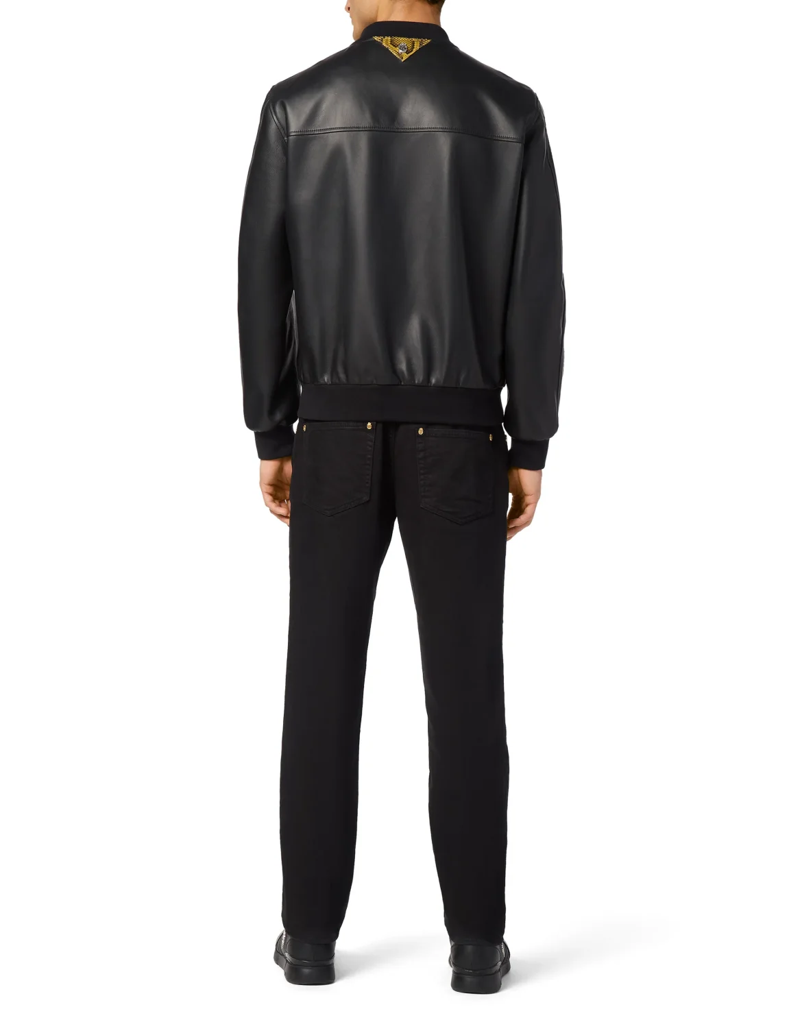 Leather Bomber with Python Inserts, цвет: Черный