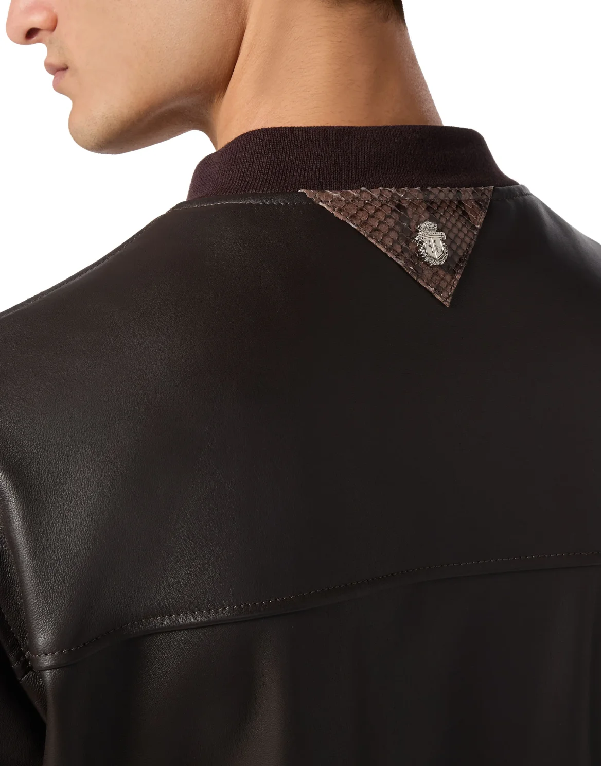 Leather Bomber with Python Inserts, цвет: Коричневый