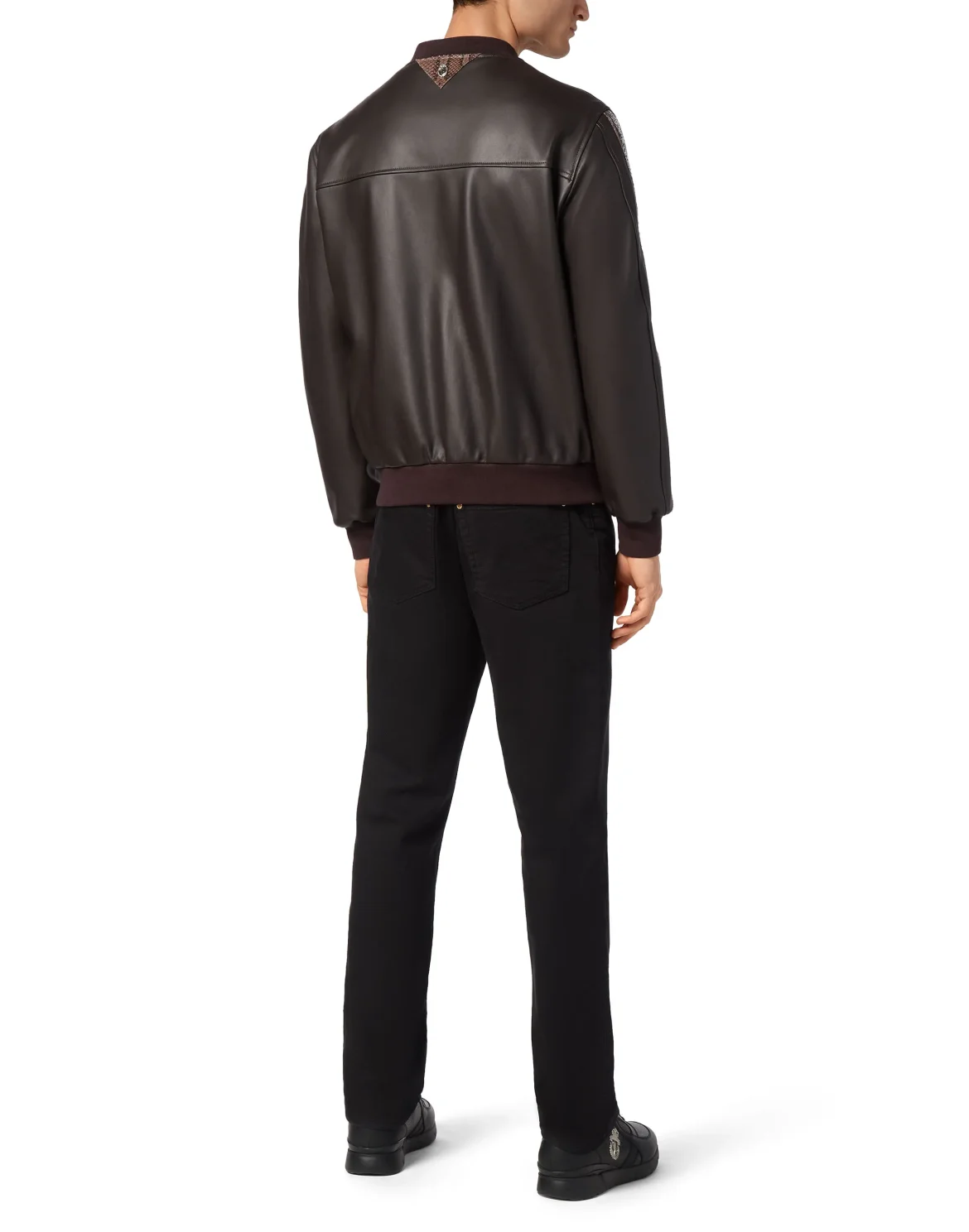 Leather Bomber with Python Inserts, цвет: Коричневый
