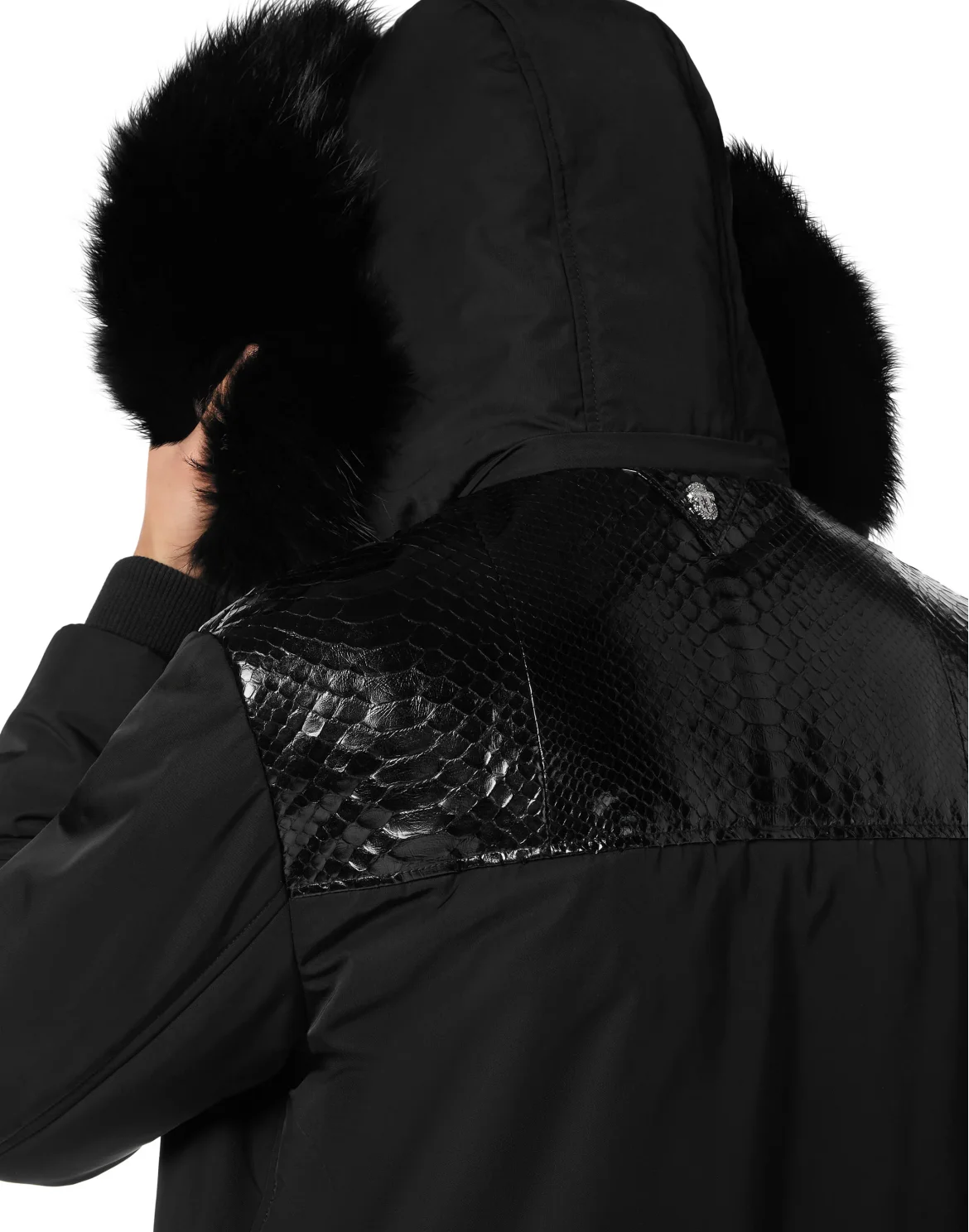 Nylon Parka With Python Inserts, цвет: Черный