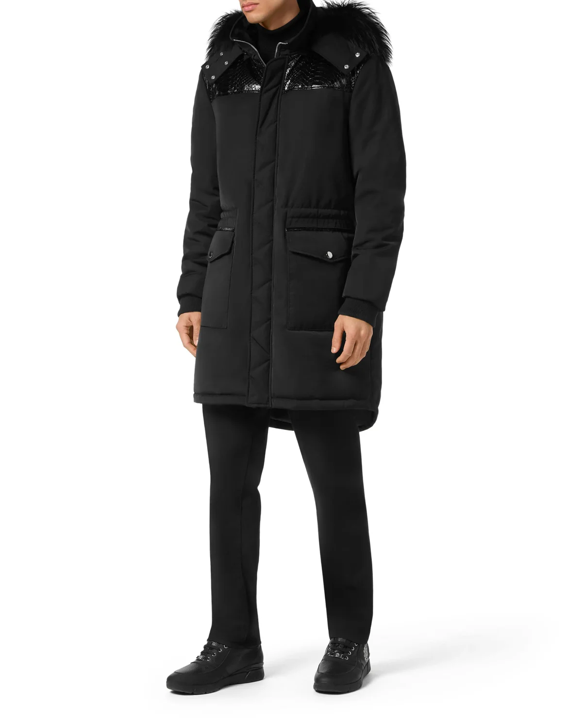 Nylon Parka With Python Inserts, цвет: Черный