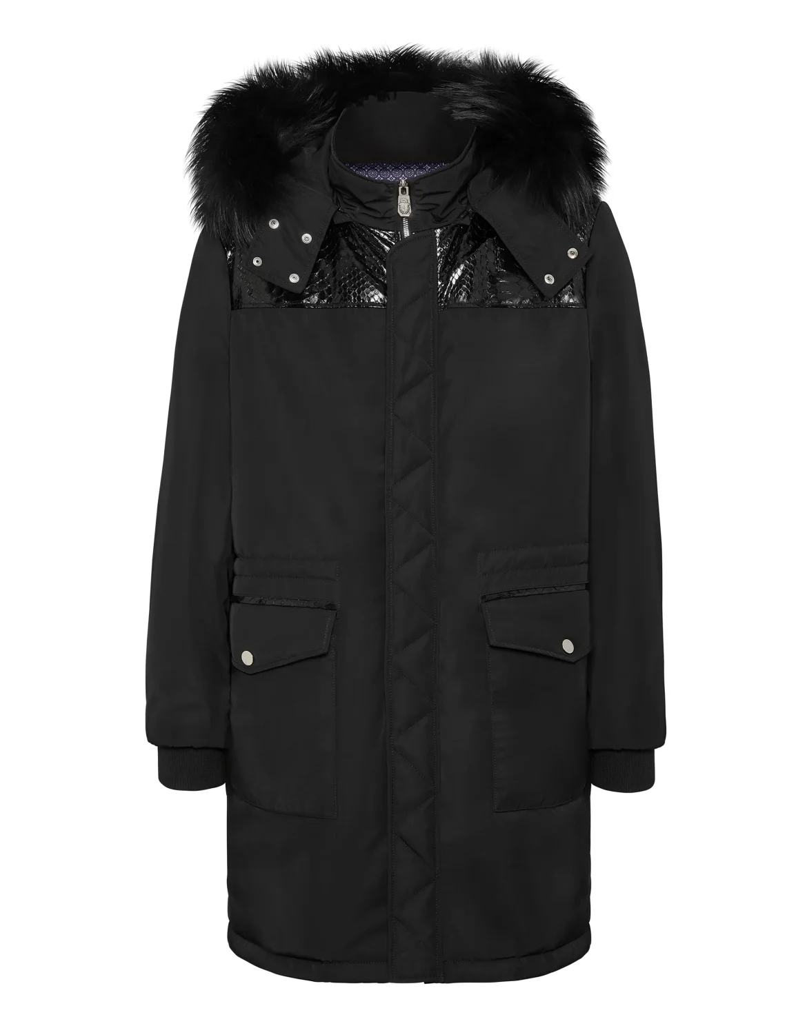 Nylon Parka With Python Inserts, цвет: Черный