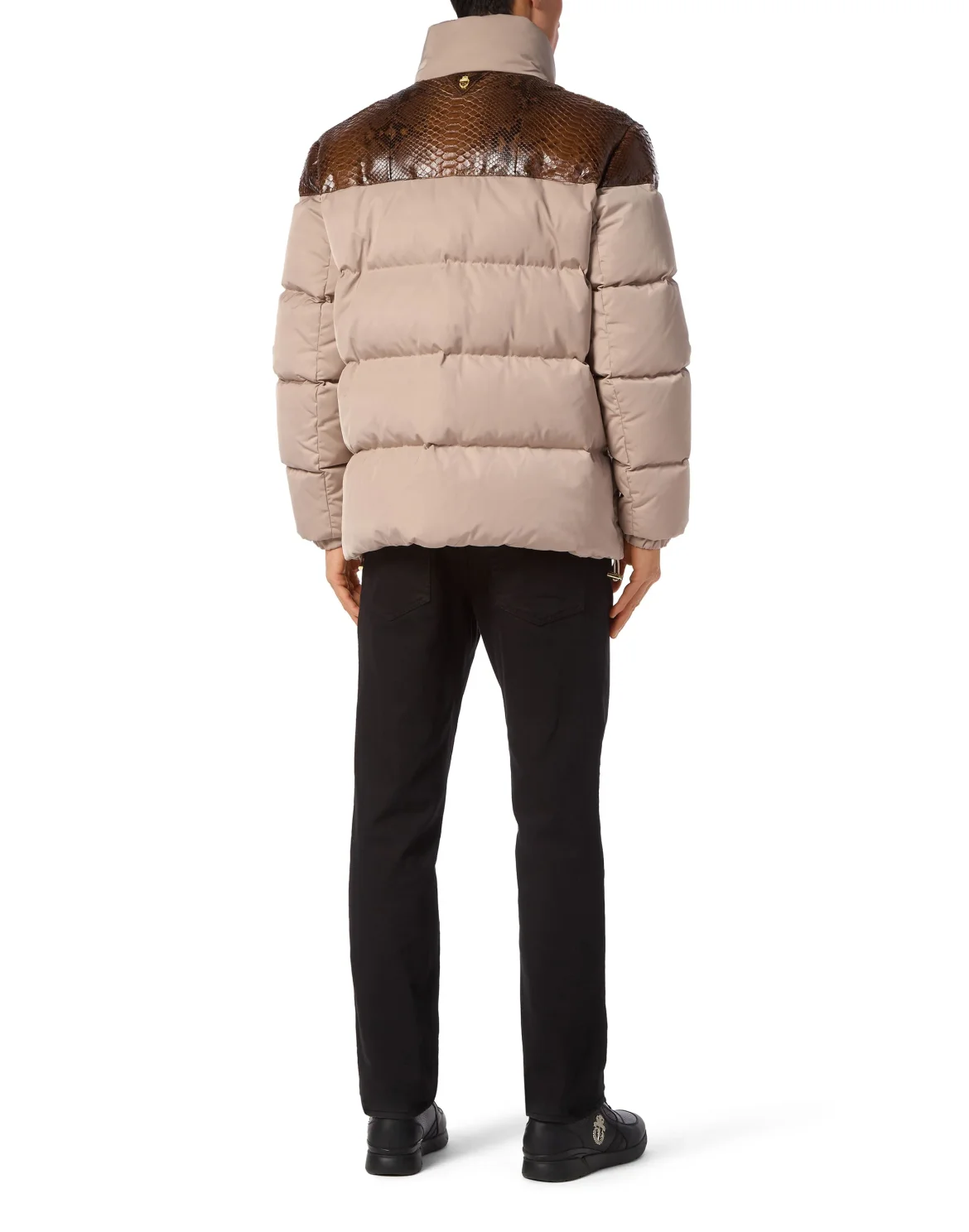 Nylon Down Jacket With Python Inserts, цвет: Бежевый
