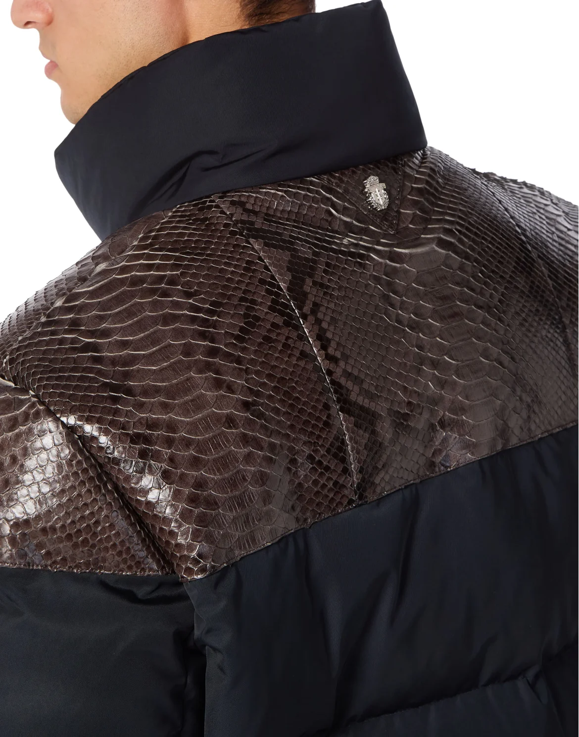 Nylon Down Jacket With Python Inserts, цвет: Синий