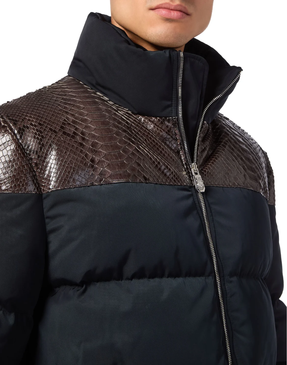 Nylon Down Jacket With Python Inserts, цвет: Синий