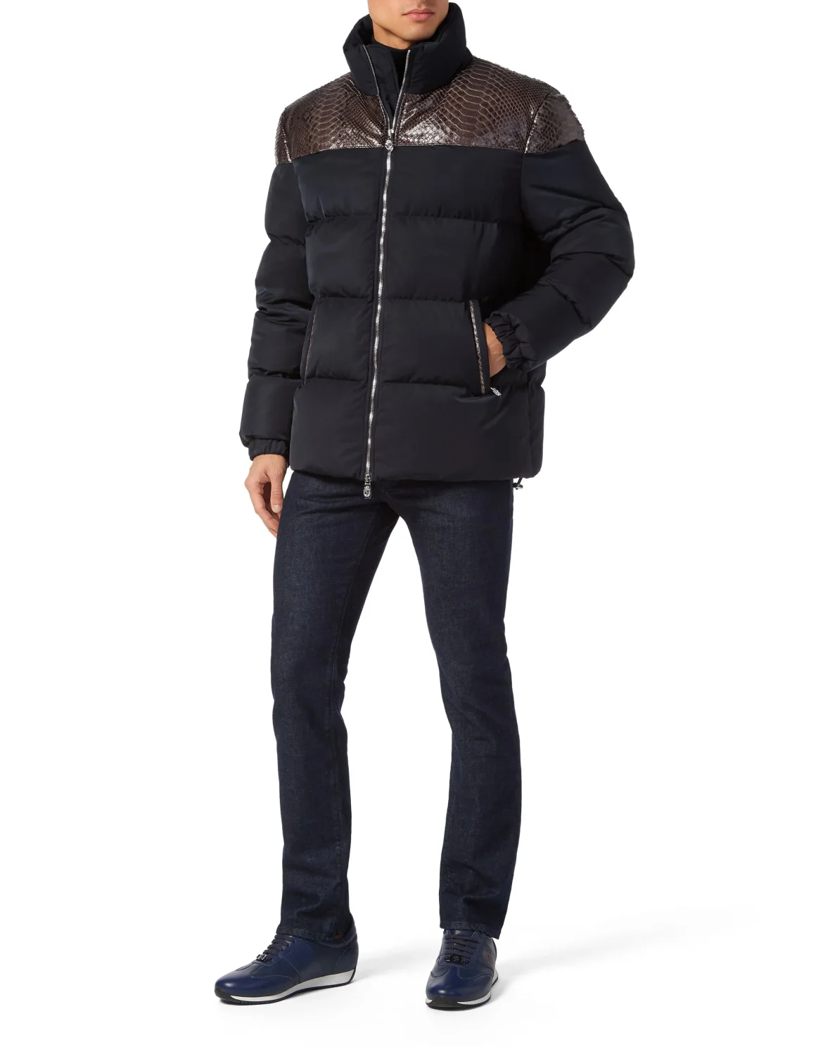 Nylon Down Jacket With Python Inserts, цвет: Синий
