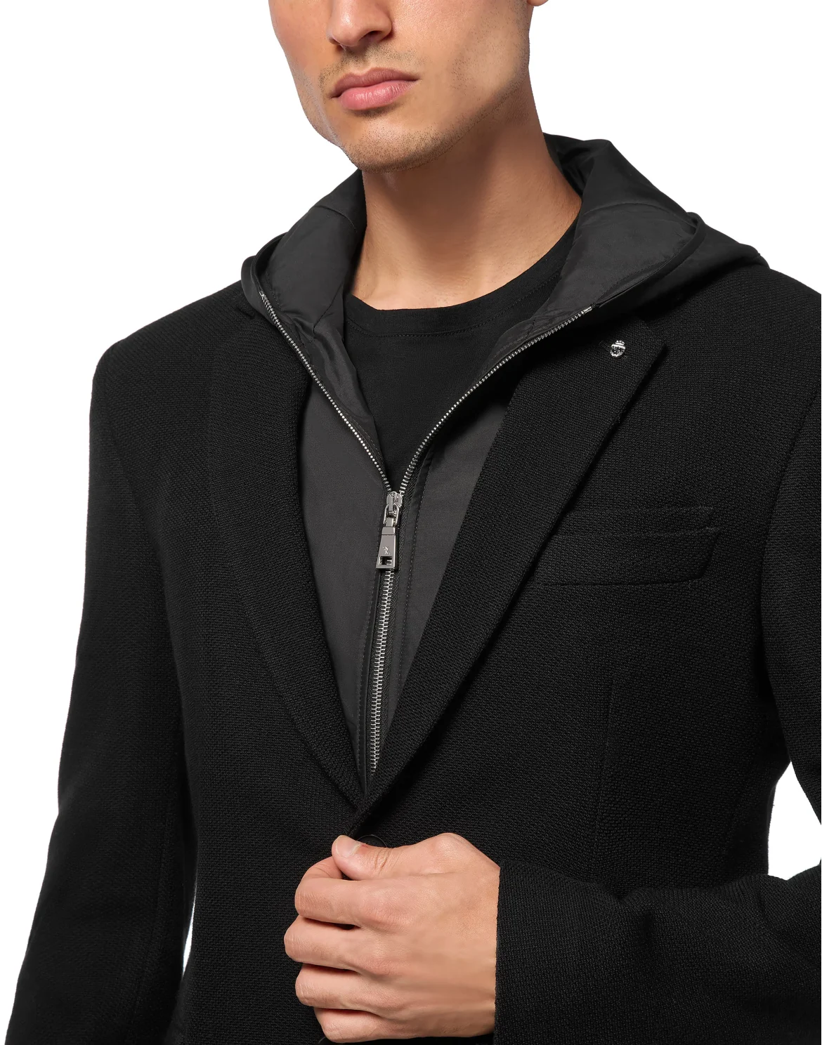 Blazer Jacket With Hoodie, цвет: Черный