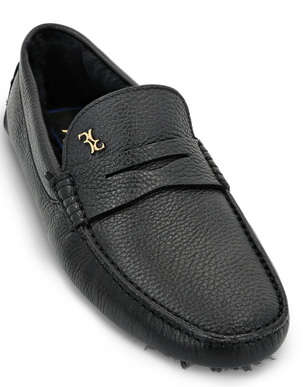 Embossed Leather Moccasin With Fur, цвет: Черный