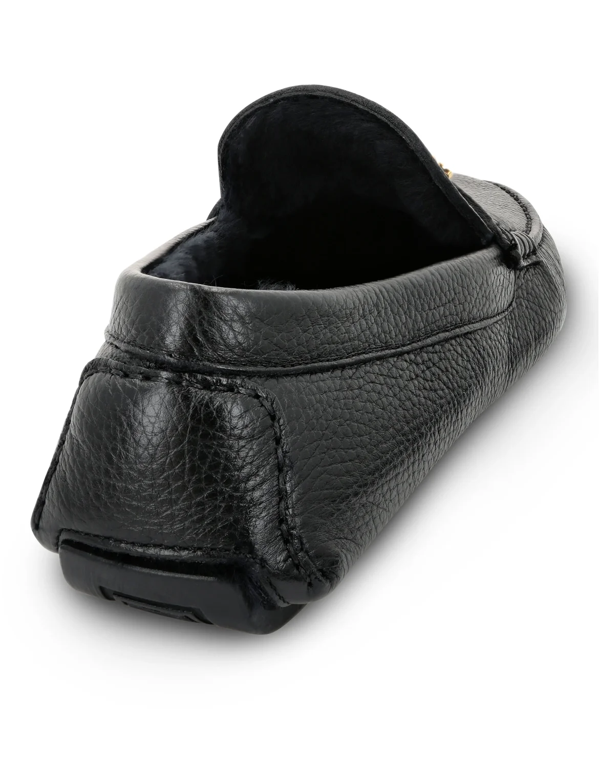 Embossed Leather Moccasin With Fur, цвет: Черный