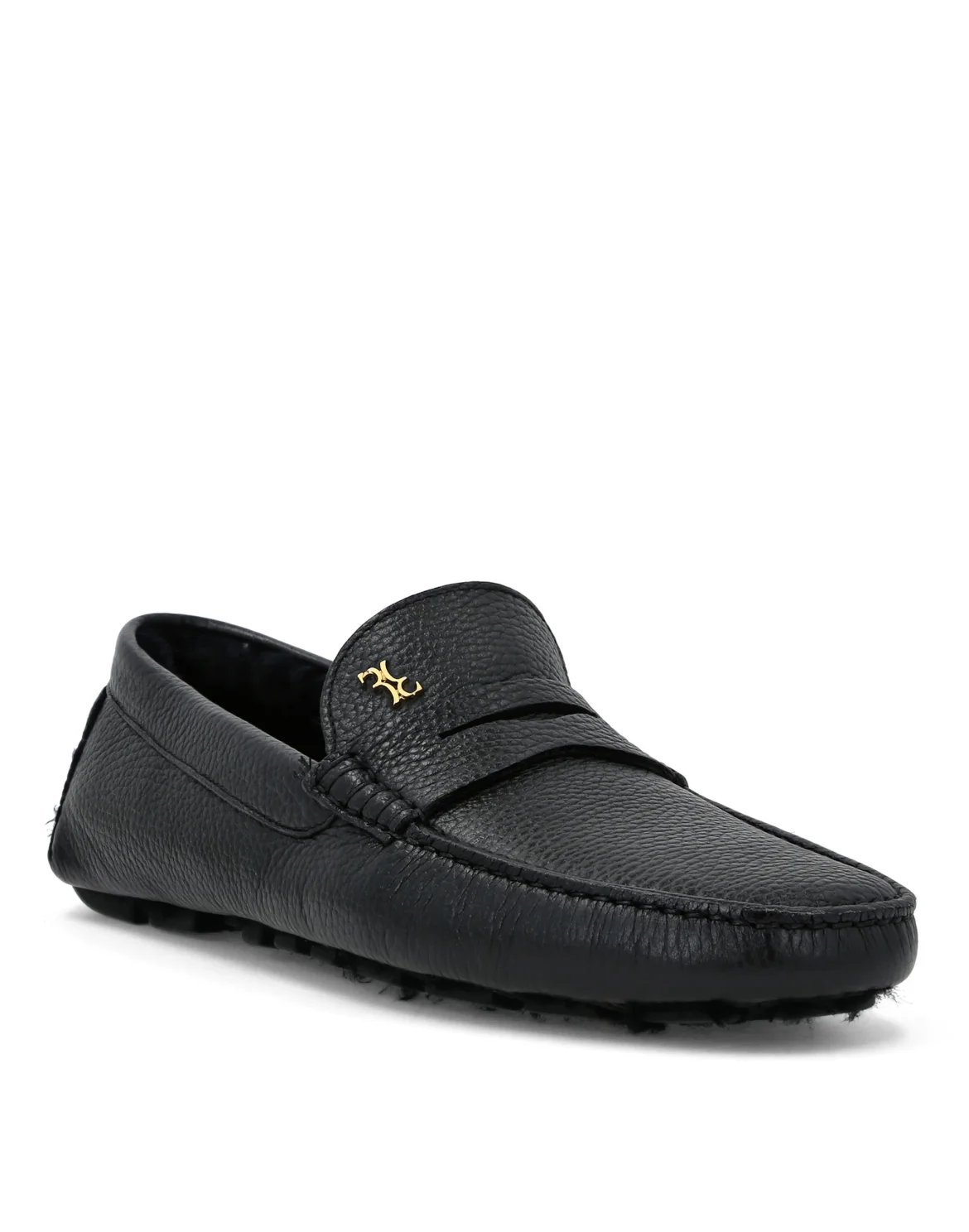 Embossed Leather Moccasin With Fur, цвет: Черный