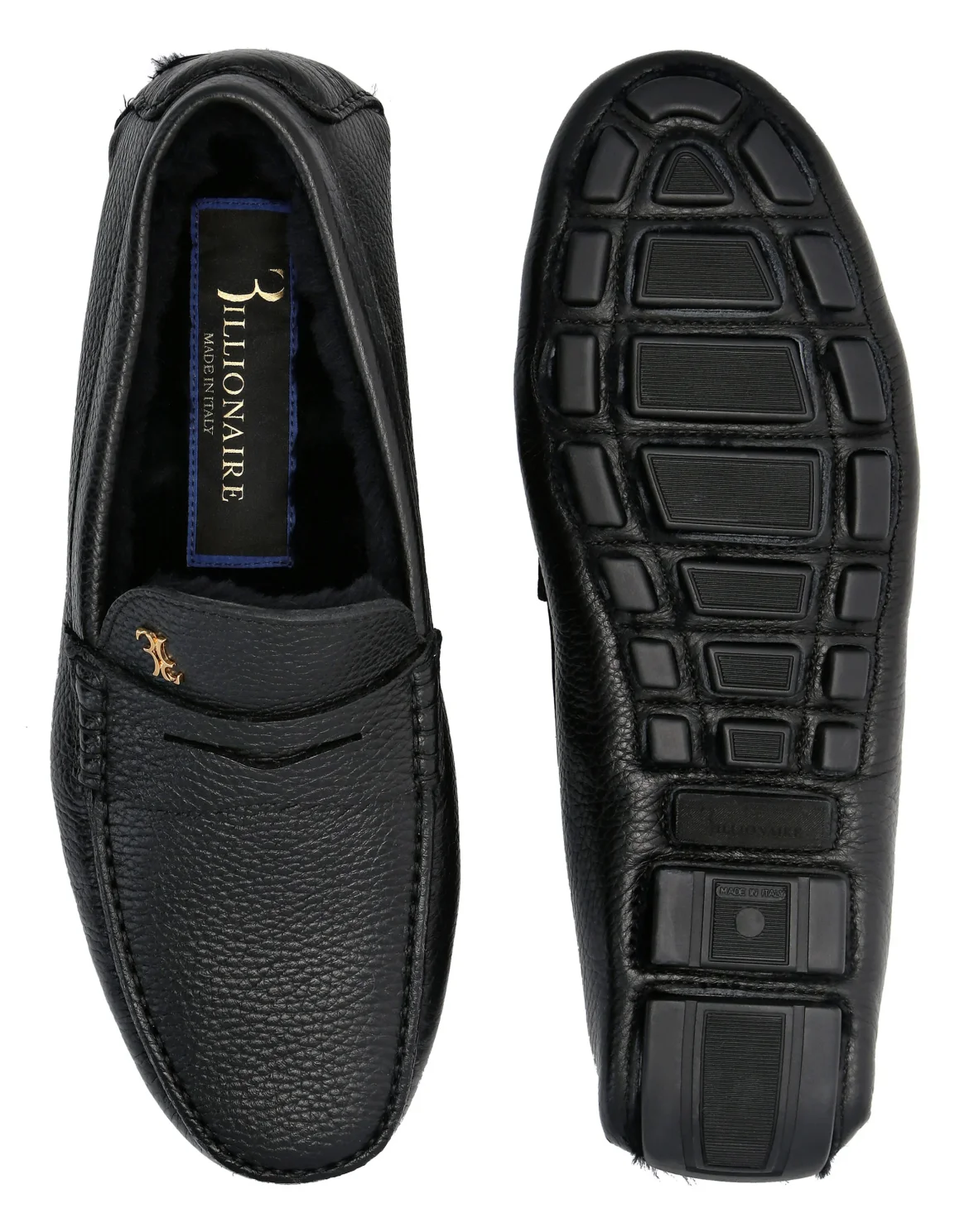 Embossed Leather Moccasin With Fur, цвет: Черный