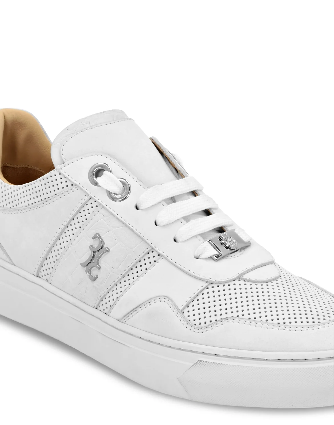 Nubuck Croco Printed Lo-Top Sneakers, цвет: Белый