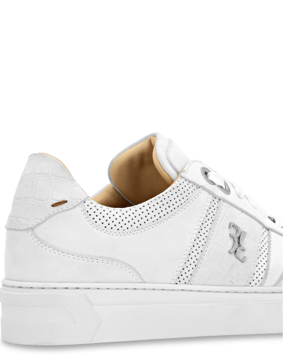 Nubuck Croco Printed Lo-Top Sneakers, цвет: Белый