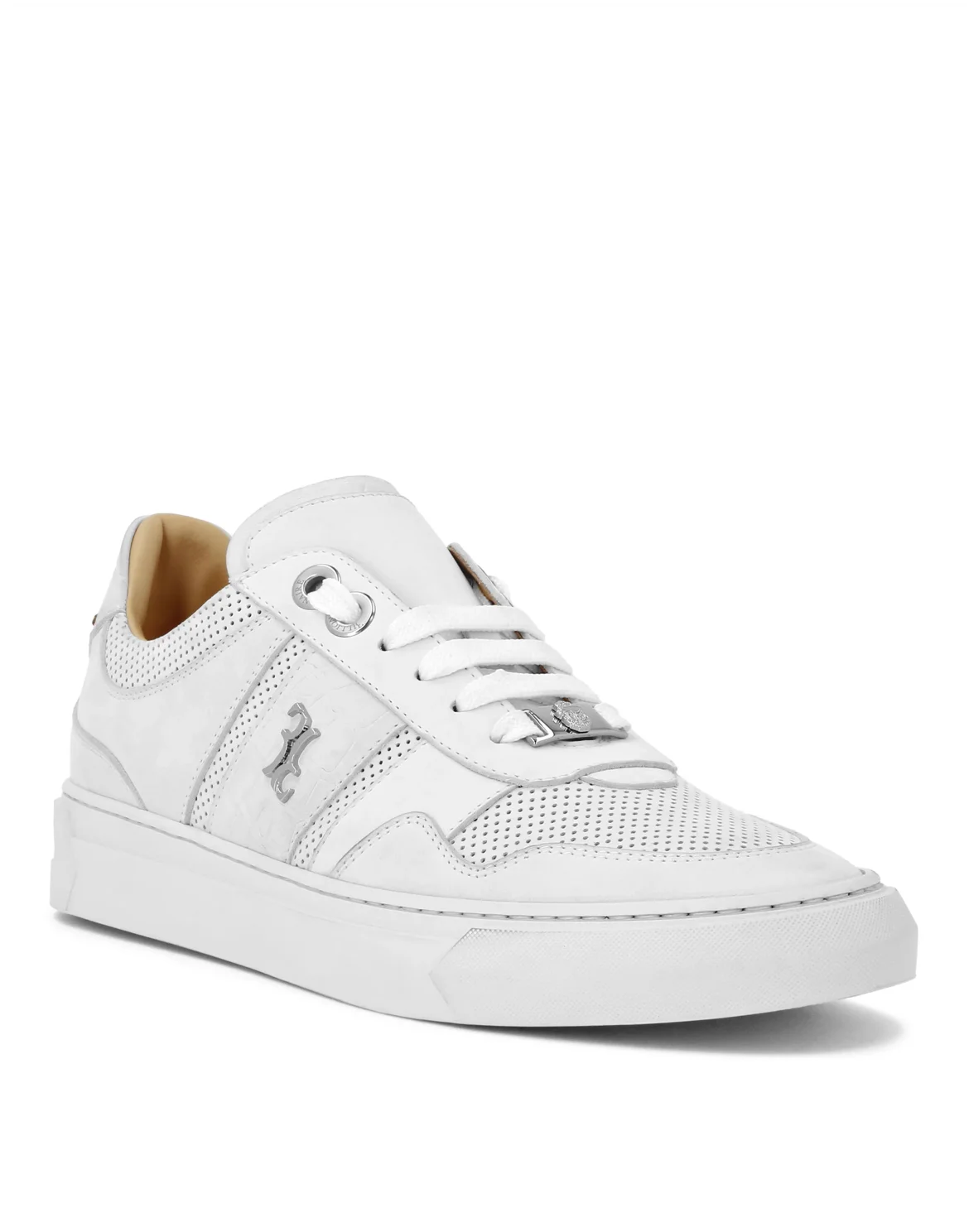 Nubuck Croco Printed Lo-Top Sneakers, цвет: Белый