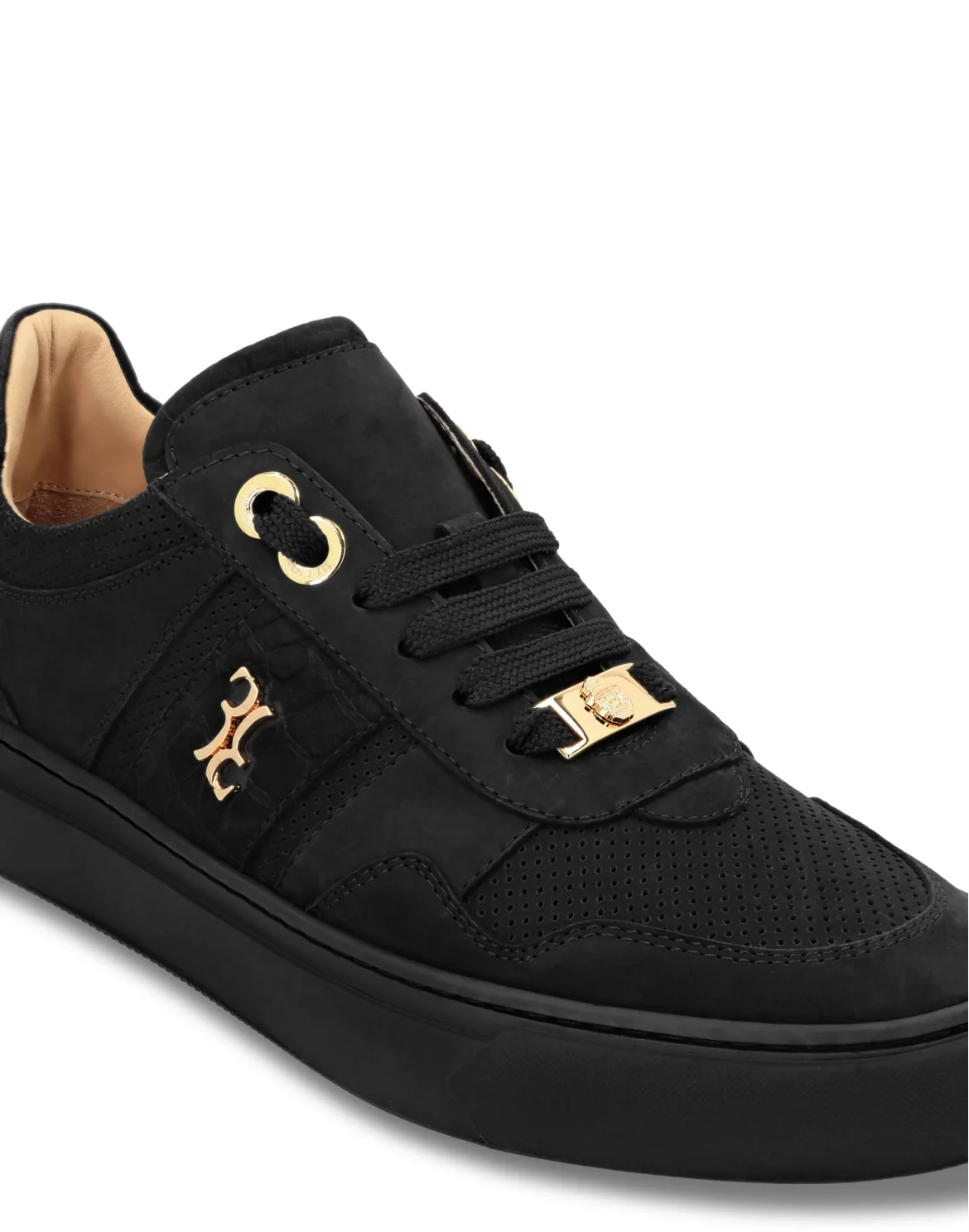 Nubuck Croco Printed Lo-Top Sneakers, цвет: Черный