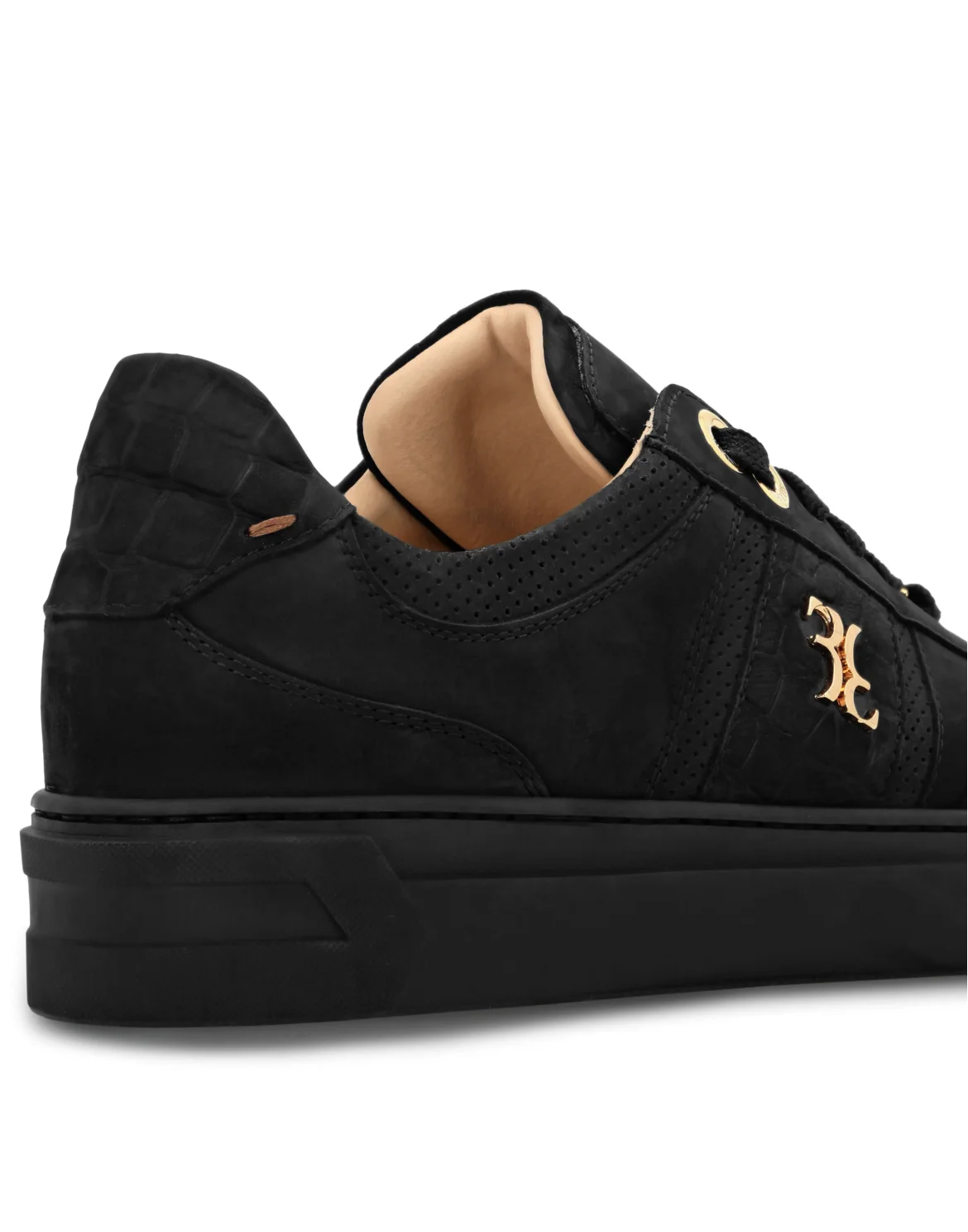 Nubuck Croco Printed Lo-Top Sneakers, цвет: Черный