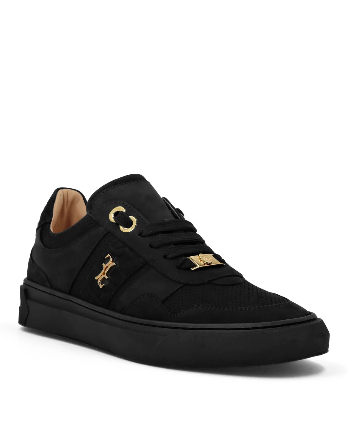Nubuck Croco Printed Lo-Top Sneakers, цвет: Черный