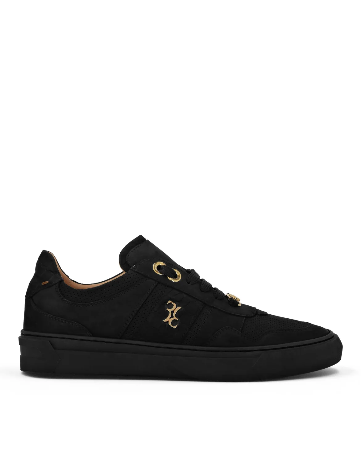 Nubuck Croco Printed Lo-Top Sneakers, цвет: Черный