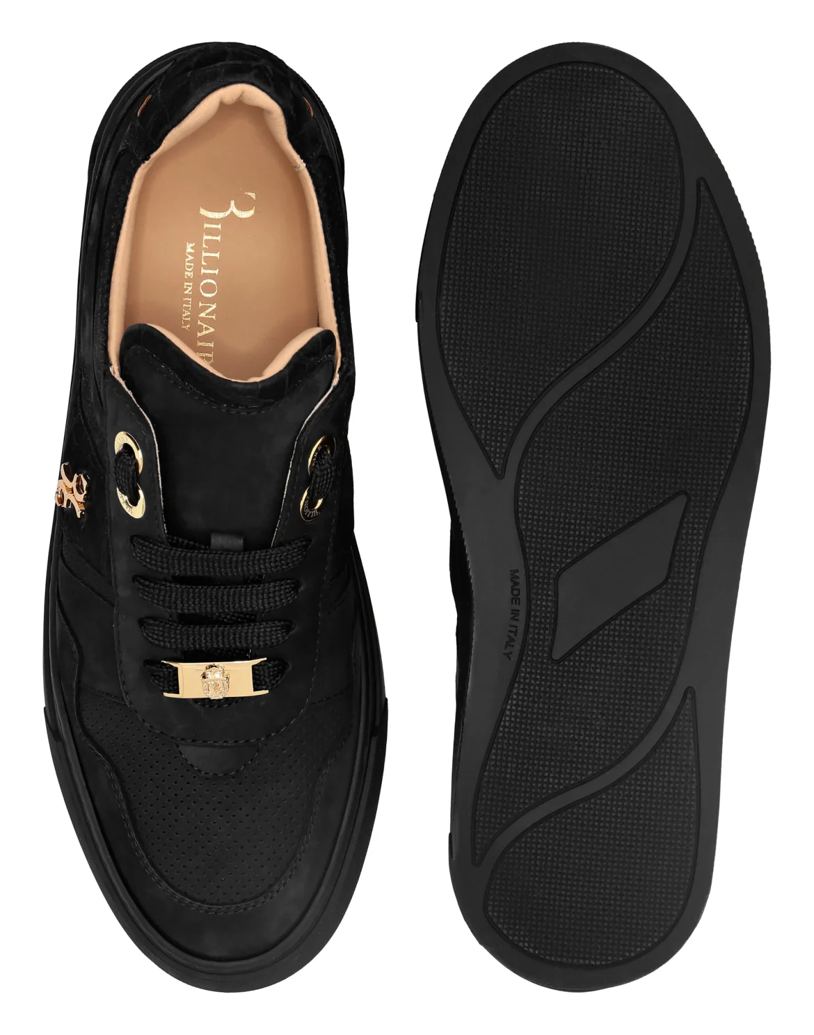 Nubuck Croco Printed Lo-Top Sneakers, цвет: Черный