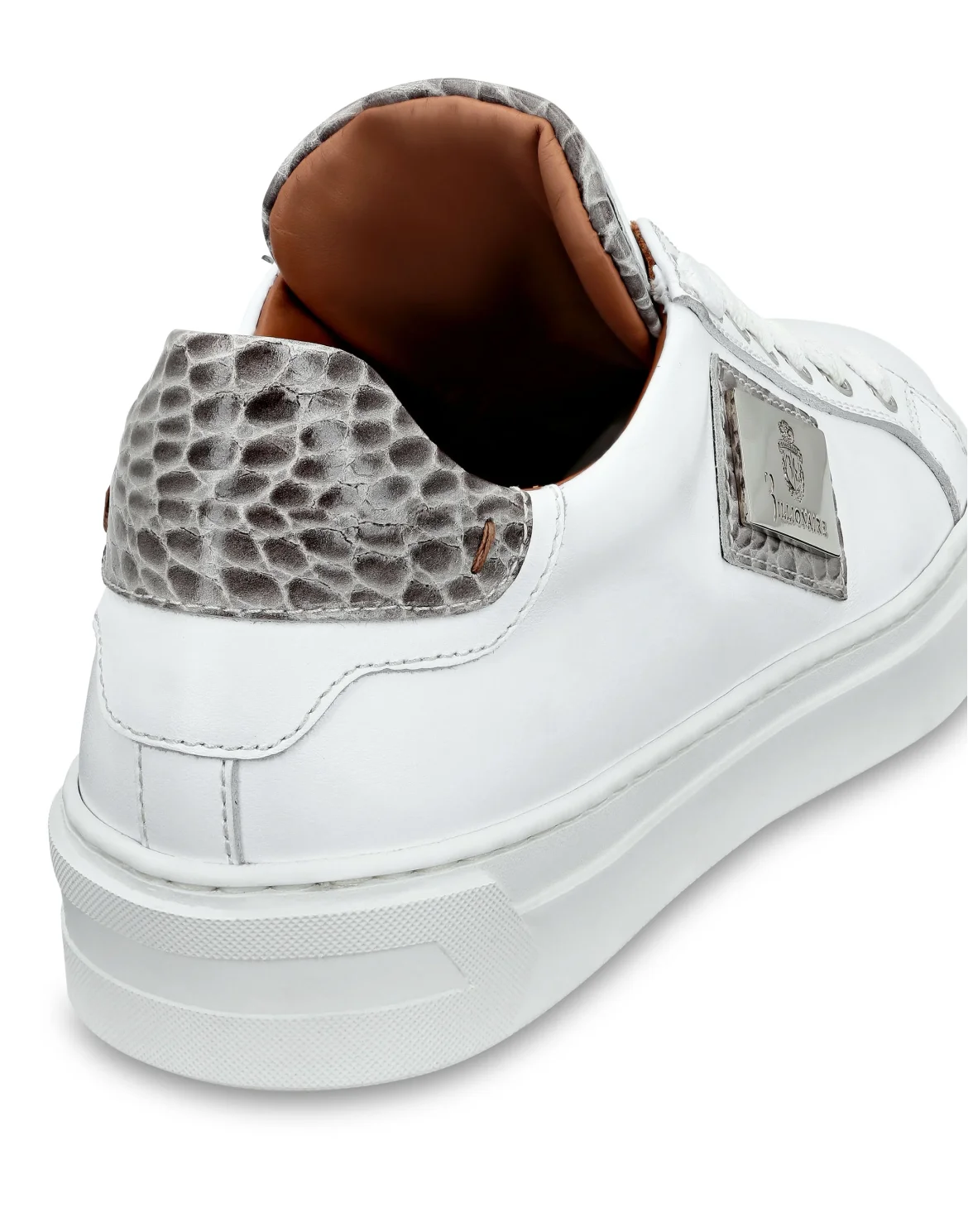 Croco Printed Nappa Leather Lo-Top Sneakers, цвет: Белый