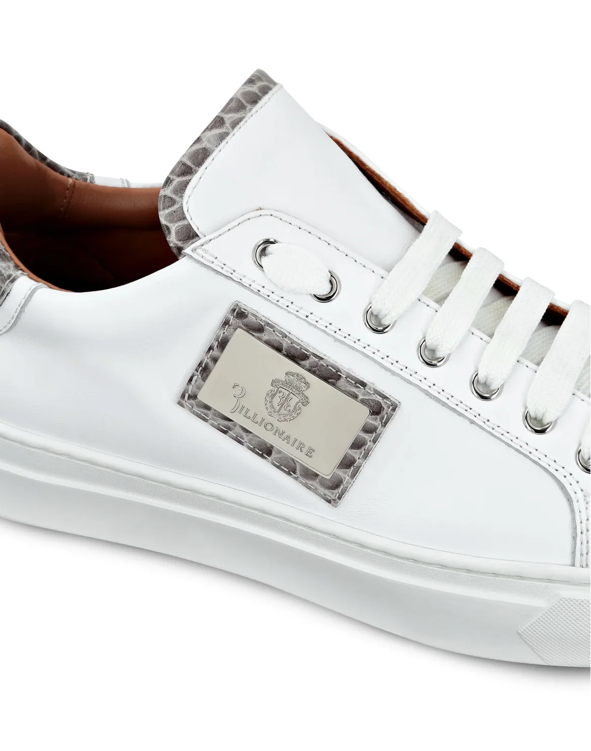Croco Printed Nappa Leather Lo-Top Sneakers, цвет: Белый