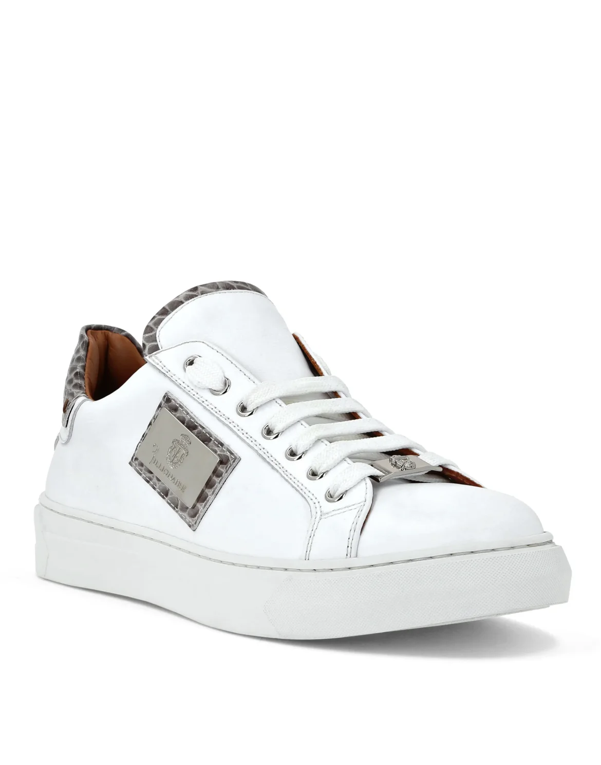 Croco Printed Nappa Leather Lo-Top Sneakers, цвет: Белый