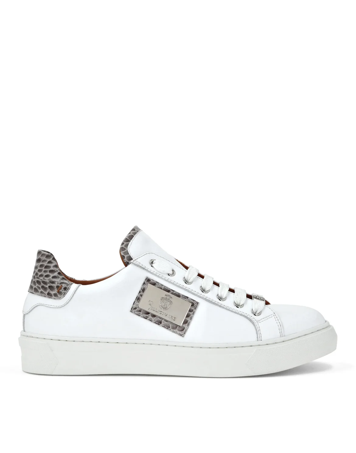 Croco Printed Nappa Leather Lo-Top Sneakers, цвет: Белый