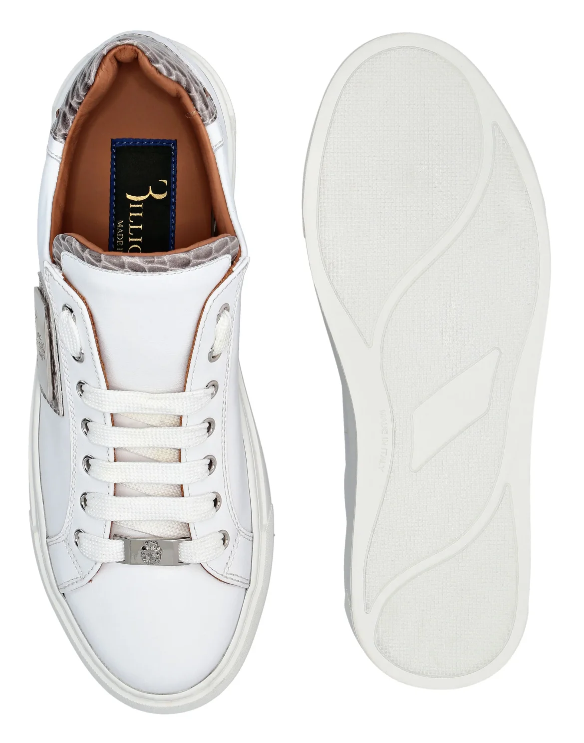 Croco Printed Nappa Leather Lo-Top Sneakers, цвет: Белый