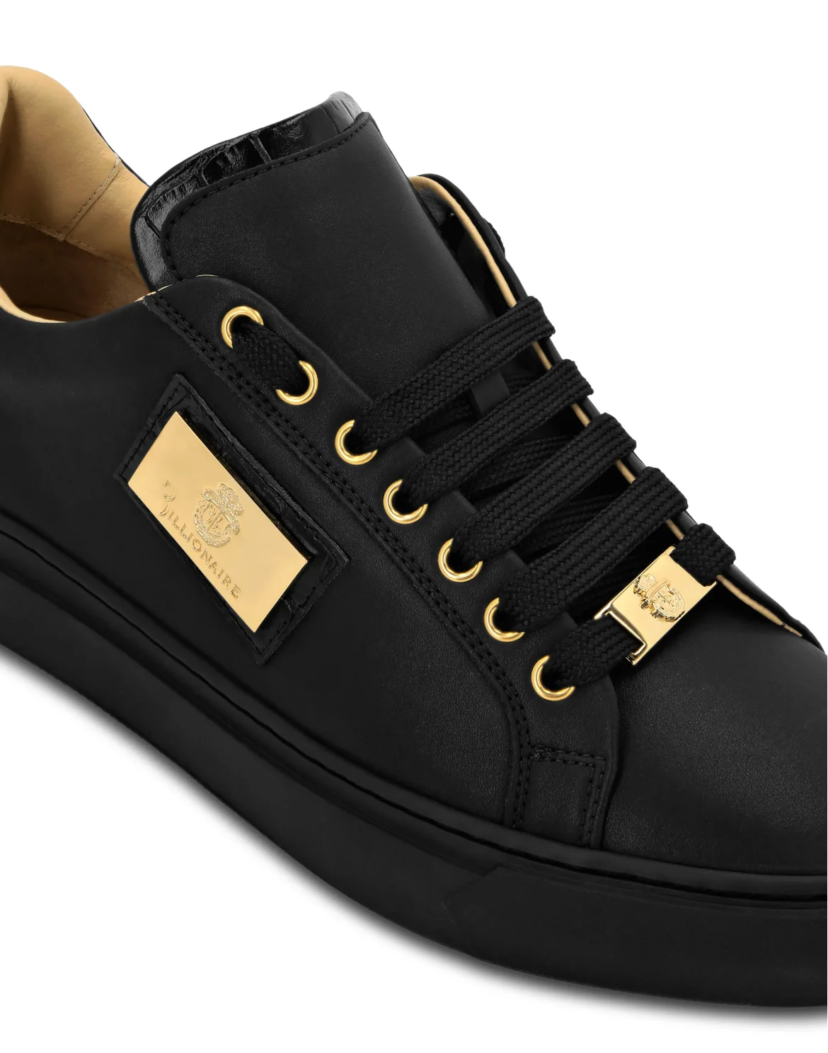 Croco Printed Nappa Leather Lo-Top Sneakers, цвет: Черный