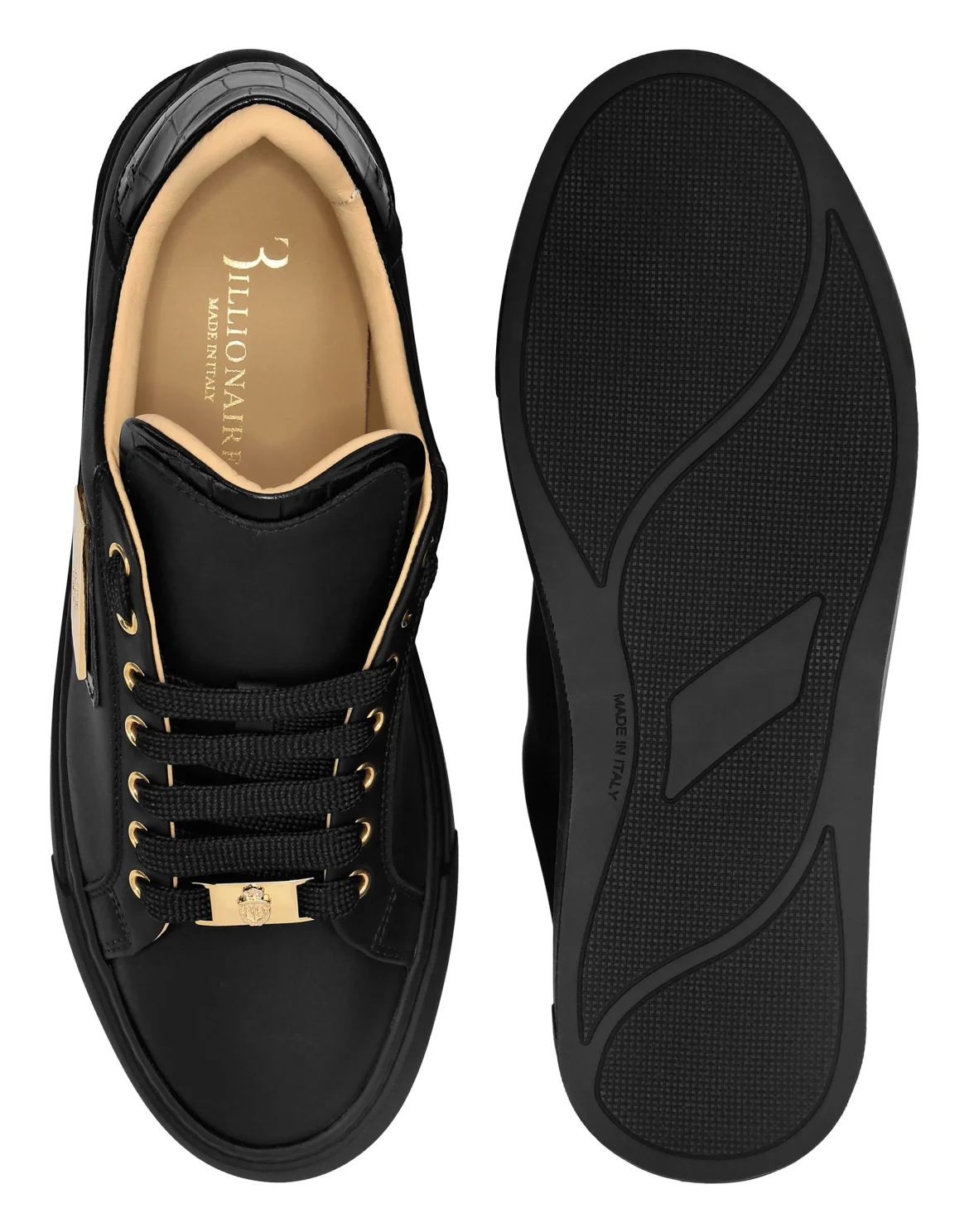 Croco Printed Nappa Leather Lo-Top Sneakers, цвет: Черный