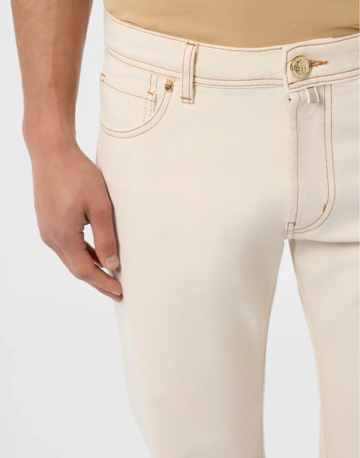 Embroidered 5 Pockets Regular Cut Jeans, цвет: Бежевый