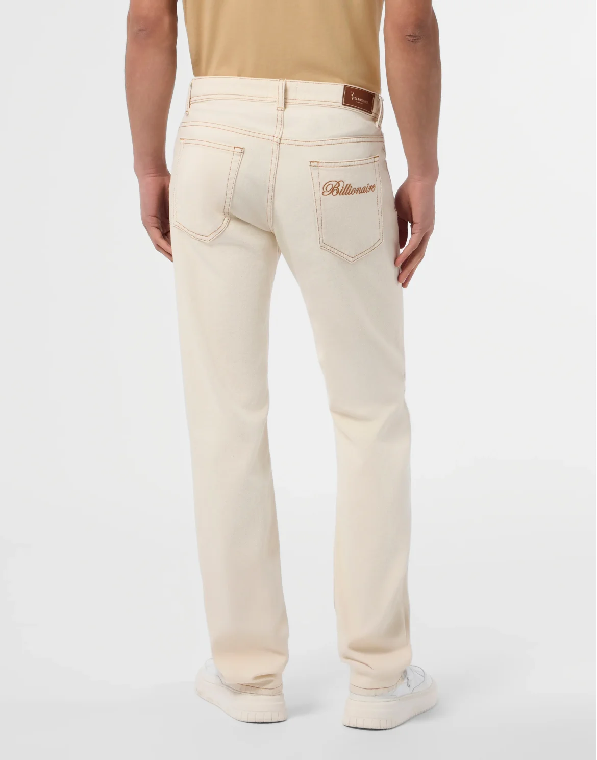 Embroidered 5 Pockets Regular Cut Jeans, цвет: Бежевый