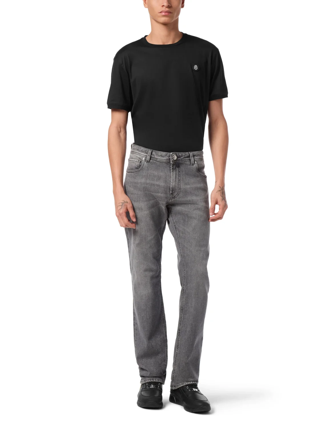 Embroidered 5 Pockets Regular Cut Jeans, цвет: Серый