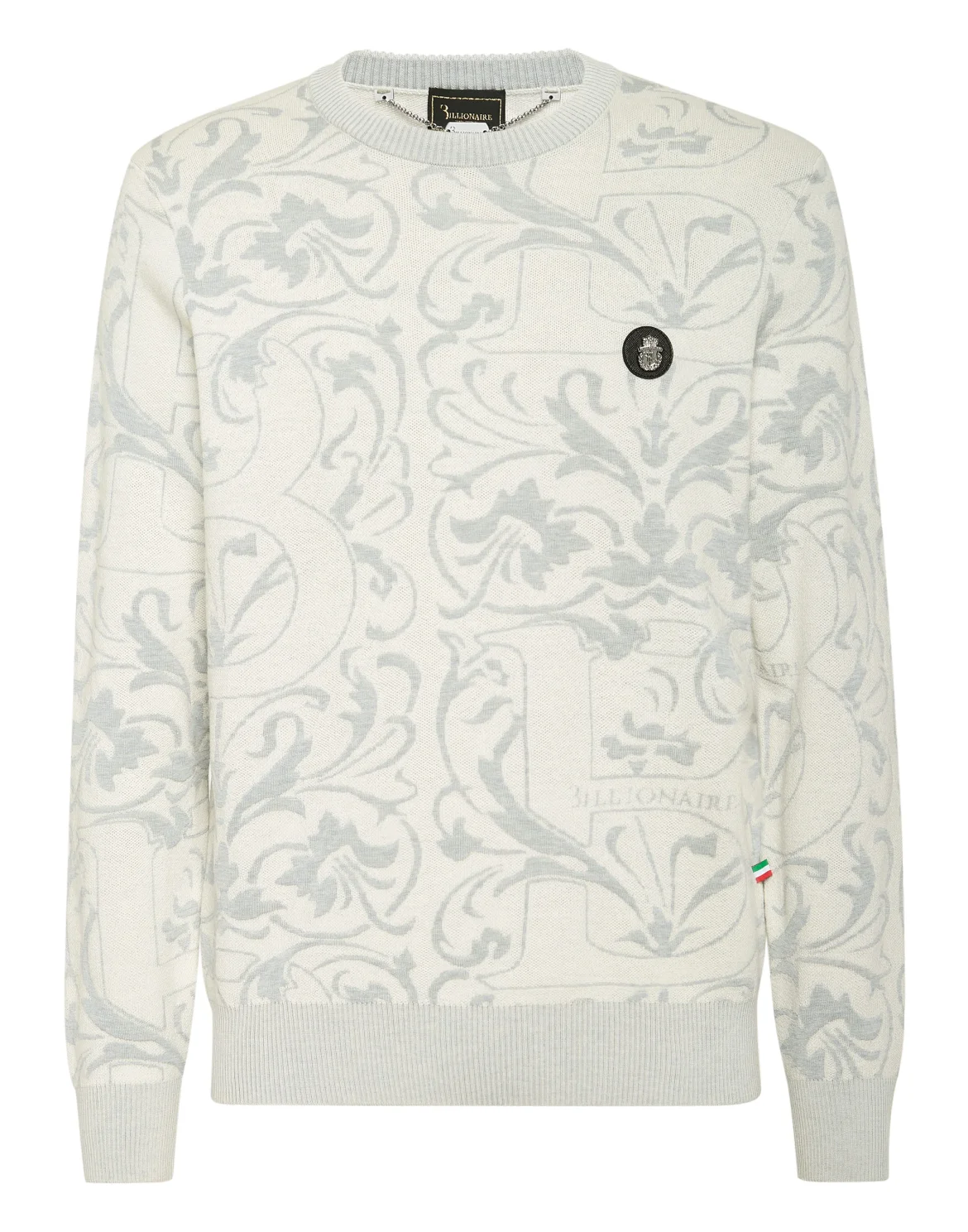 Wool Silk Round Neck Pullover Jacquard, цвет: Бежевый