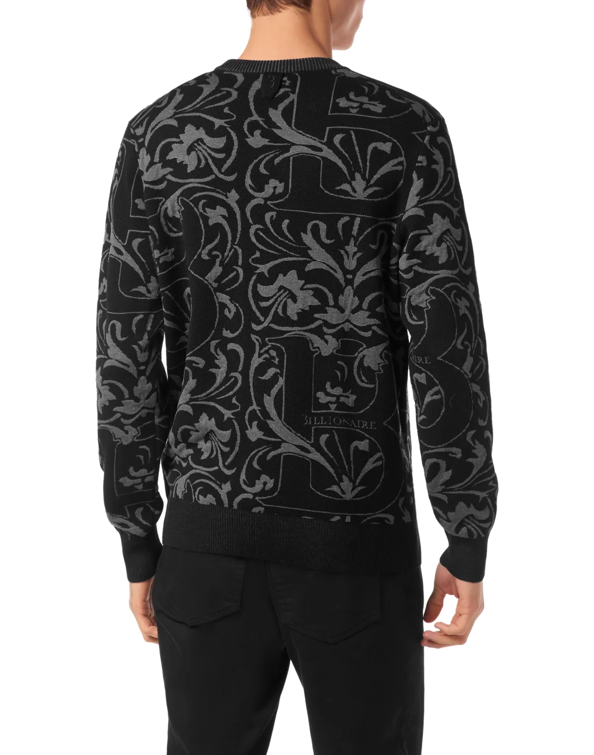 Wool Silk Round Neck Pullover Jacquard, цвет: Черный