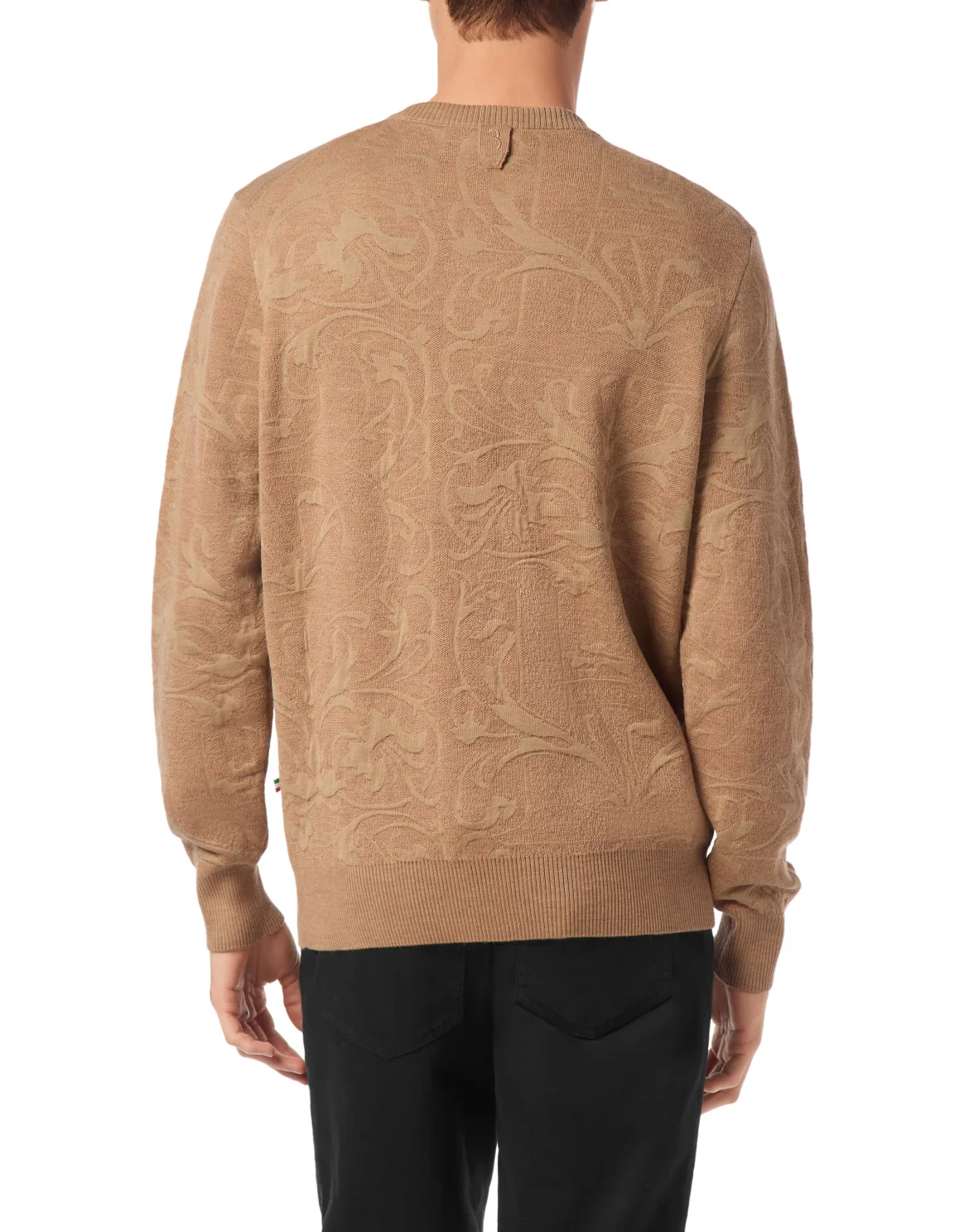 Wool Silk Round Neck Pullover Jacquard, цвет: Бежевый